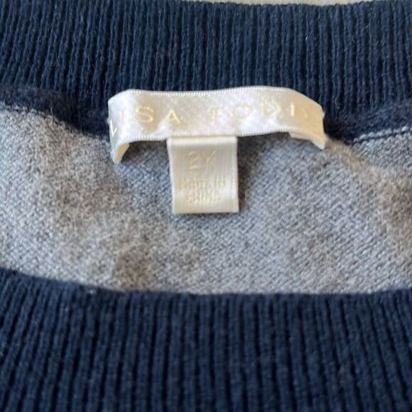 Lisa Todd Skip A Beat Multi-Stripe Cotton Cashmere Sweater w/ Embroidered Hearts - Picture 6 of 8